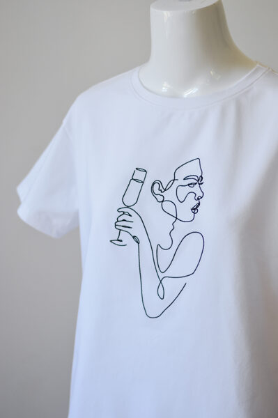 “Sparkle Lady”, LADIES T-shirt with embroidered line art design (REGULAR fit)