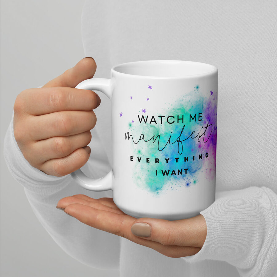 MANIFEST - White glossy mug with colorful design print